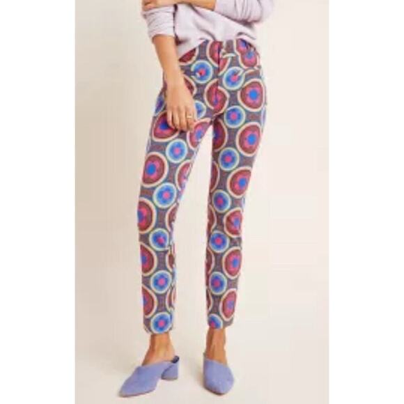 Anthropologie Essential Slim Trouser Pant Sz 4 Rose Psychedelic Geometric Retro - Picture 1 of 11